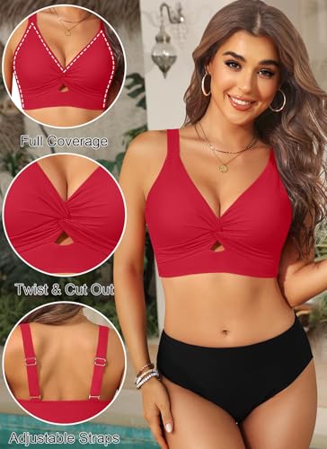 Image of Women's Bikini Top - Supportive Swimsuit for Large Bust - 2025 Cut Out Twist Swim Top