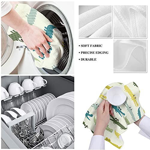 Big Buy Store Cartoon Crocodile Kitchen Dish Towels Set Of 4, Soft Lightweight Microfiber Absorbent Hand Towel Colorful Cute Alligator Tea Towel For Kitchen Bathroom 18X28In #TOP4