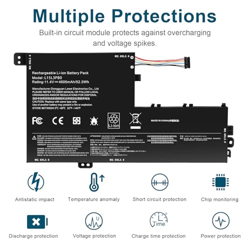 Image of ASUNCELL L15L3PB0 L15M3PB0 L15C3PB1 Laptop Battery Replacement for Lenovo Flex 5 1570 1470 IdeaPad 320S-14IKB 320S-15ABR 320S-15AST 320S-15IKB 320S-15ISK 520S-14IKB Series L15M3PB0 Type-A