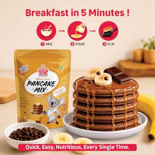 Image of Hungry Koala Chocolate Millet Pancake, No Maida, No Palm Oil, No Refined Sugar, Gluten Free, High Sprouted Protein, Low Carbs, Eggless 200 Gm - Pack of 1| Millet Pancake Mix