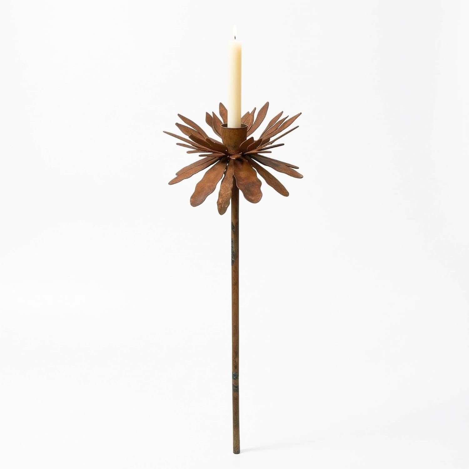Decorative Garden Stake with Candle Cup Rustic Flower Garden Stake Rusted Outdoor Drink Holder Weathered for Lawn, Patio, Flame Flower W Cup-image-10