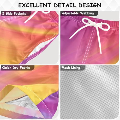 Pigsaly Boys Swim Trunks Colorful Orange Pink Gradient Boys Board Shorts Swimsuit Swimwear Summer Bathing Suit XS3
