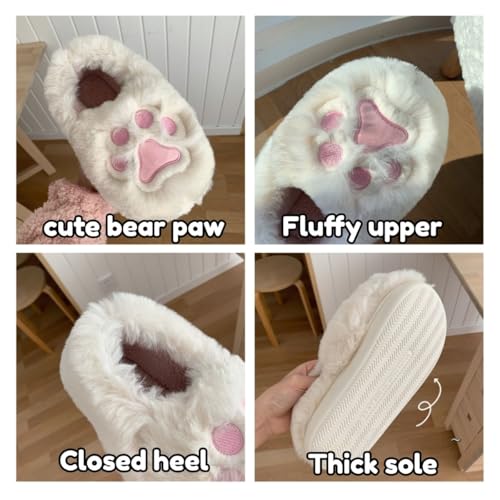 Bear Paw Fuzzy Slippers for Women Winter,Cute Animal Memory Foam House Slippers,Plush Non-slip Dorm Shoes Xmas2