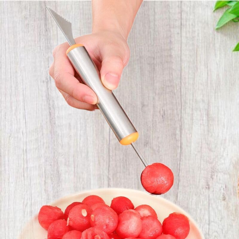 不锈钢水果挖球神器挖水果球勺子 Stainless Steel Long handled soup spoons，Spoons,Meal spoon 西瓜拼盘工具雕花刀模具套装分割神器 Household Cleaning，Kitchen Storage Essentials