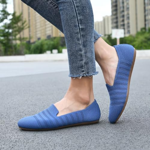 Image of poemlady Women's Ballet Flat Shoes Dress Shoes Knit Round Toe Slip On Ballerina Walking Flats Shoes for Woman Low Wedge Casual