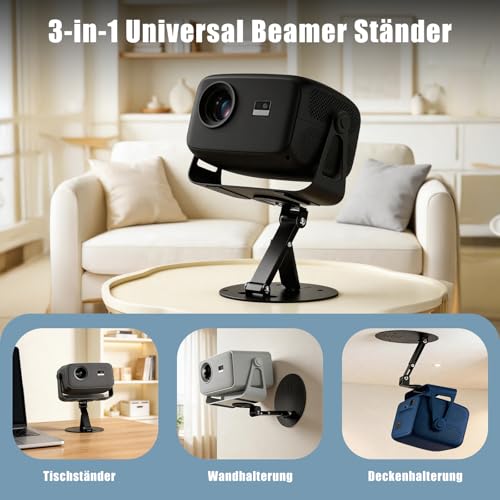 Beamer Halterung Projektor Universal, Projektorhalterung mit 1/4 Zoll Schraube, Beamer Ständer 180° Drehbarer Projektoren für Decke Tisch Wand, Faltbarer Wandhalterung Projektor für Heimkino & Büro