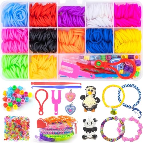 1200+ Loom Band Starter Kit | 12 Color Loom Bands With Charms, Hooks, S-Clips, Beads & Organizer Box | DIY Bracelet Making Set for Kids | Creative Arts & Crafts Activity Easter Gift for Boys & Girls