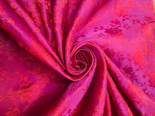 Tissu brocart de soie bicolore rose rouge jacquard floral BRO1145 111cm