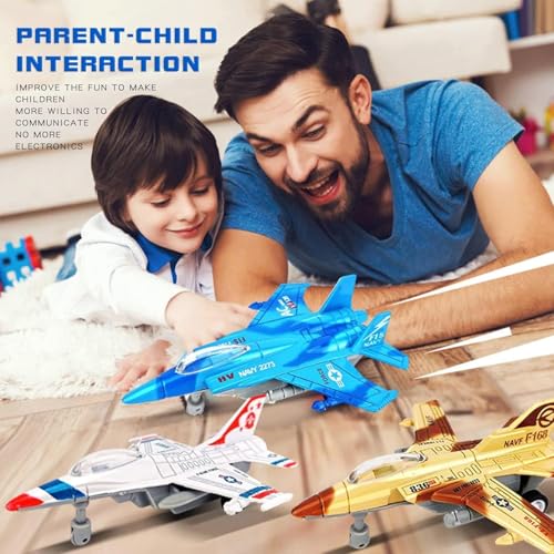 Image of Amitasha 6 Diecast Fighter Jets Pull Back Airplane Military Plane Toy Army Air Force Party Favors Kids Playset and Die-cast Metal Miniature Aircraft Model