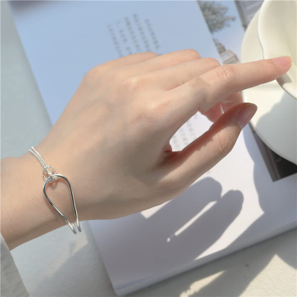 Armband Damen Silber,925 Sterling Silber Armband Minimalistische Knotenlinien Freundschaftsarmband Einstellbare Schmuckgeschenke Für Frau Freundin Zum Geburtstag