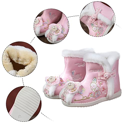 1 Pair Girls Hanfu Shoes Chinese Embroidered Flower Flat Retro Ethnic Slope- Heel Shoes Vintage Floral Silk Shoes3