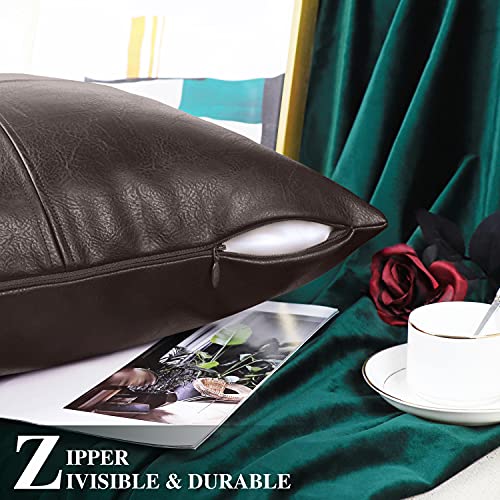 Brawarm Faux Leather Throw Pillow Covers 12 X 20 Inches, Coffee Leather Pillow Cover, Hand Stitched Leather Decorative Lumbar Pillow Cover For Couch Sofa Bed Living Room Home Garden #TOP5