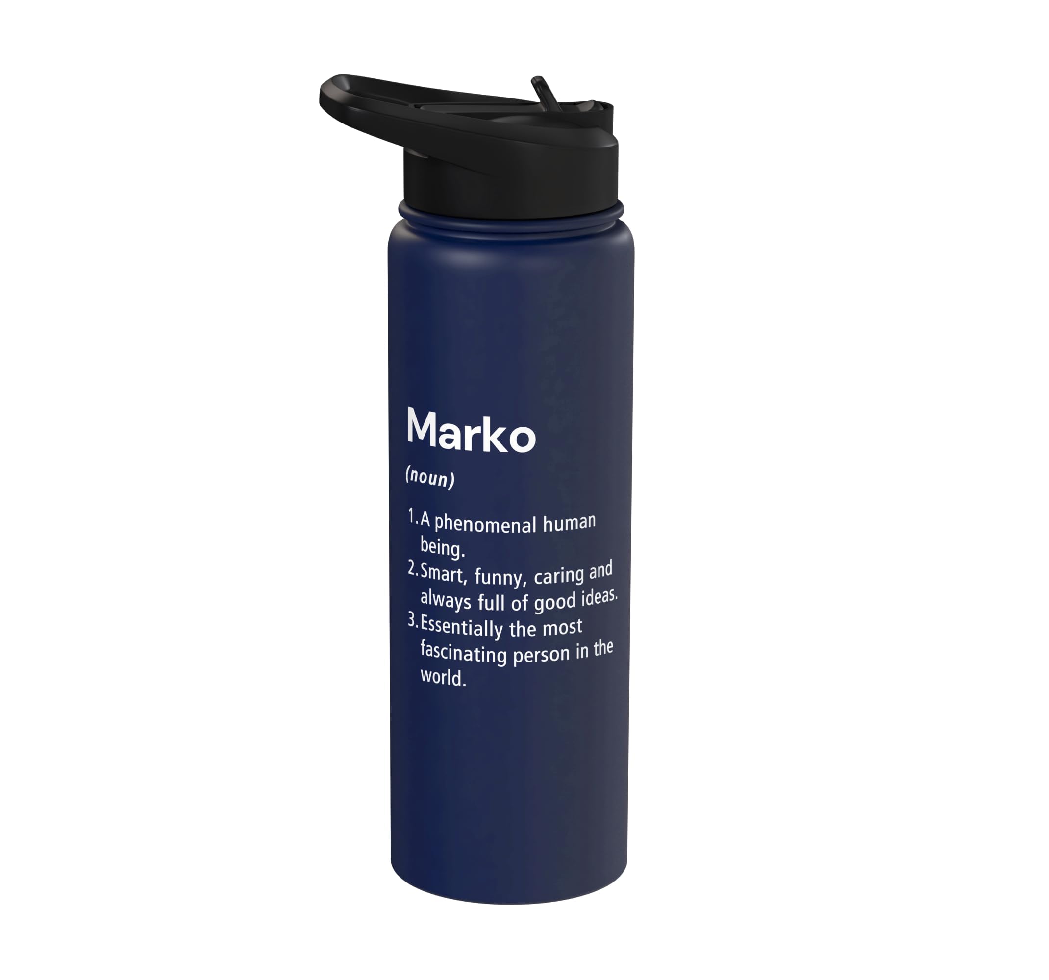 Marko Name Definition Dictionary Stainless Steel Insulated Water Bottle by Marko Birthday Name Definition Funny – 30 Ounces, 30 fluid_ounces, Stainless Steel, Navy Blue