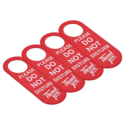 PATIKIL Do Not Disturb Door Hanger Sign, 4 Pack PU Leather Double Sided Door Knob Privacy Sign for Office Home Meeting Red