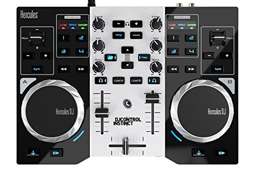 Image of HERCULES INSTINCT S PARTY PACK ultra-mobile USB DJ Controller with Audio Outputs for use with your Headphones and your Speakers + Stand-alone 3-watt USB rotary RGB LED light
