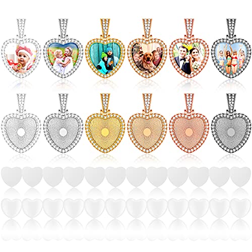 36 Pieces Rhinestone Bezel Pendant Tray Set Including 12 Pieces Heart Shape Sublimation Tray 12 Pieces Transparent Glass Cabochon 12 Pieces Blank Aluminum Slice for DIY Jewelry Making (Mixed Colors)