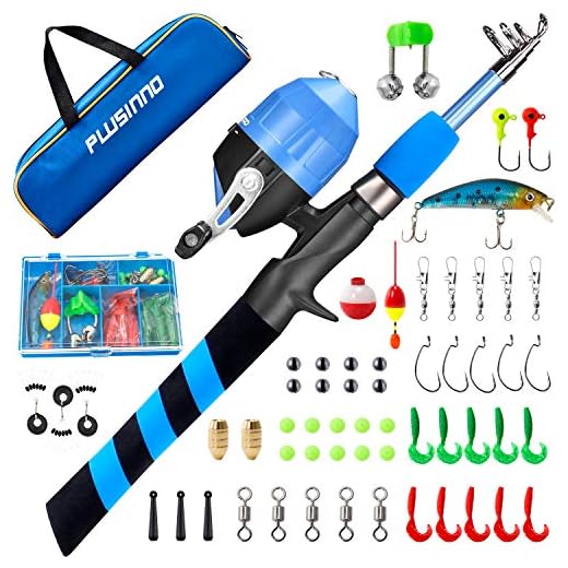 PLUSINNO Kids Fishing Pole, Portable Telescopic Fishing Rod and Reel Combo Kit - with Spincast Fishing Reel Tackle Box for Boys, Girls, Youth ice Fishing