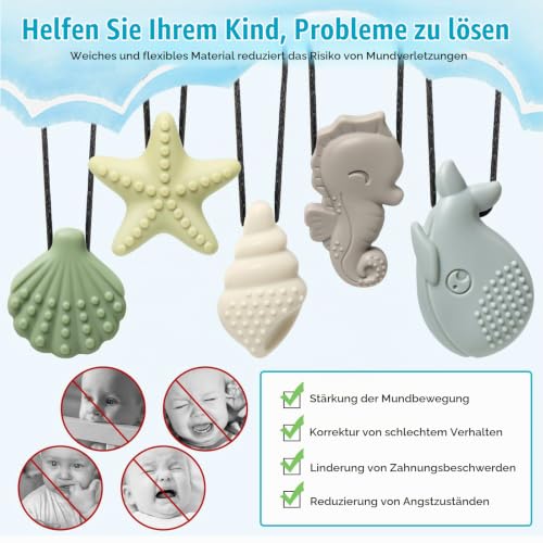 Kaukette für kinder 5er Set, Sensorische Kauketten, BPA-freies Silikon – Ansicht 3