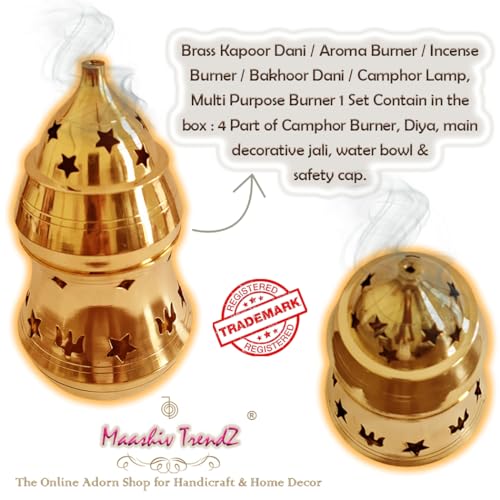 Image of Premium Pure Brass Kapoor Lamp /Aroma Diffuser /Oil Burner /Oil Diffuser /Vastu Diya /Brass Feng Shui Aroma Incense Burner Camphor /Bakhoor Dani /Camphor Lamp with Diya 16.5 cm HT.