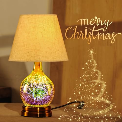 Porseme Table Lamp, Desk Lamp Bulb Included - Modern Lamp with Unique Lampshade, Handmade 3D Effect Glass Base - Perfect Table Lamp in Bedroom, Bedside, Living Room, Office (E12 LED Bulb Included) - image 4
