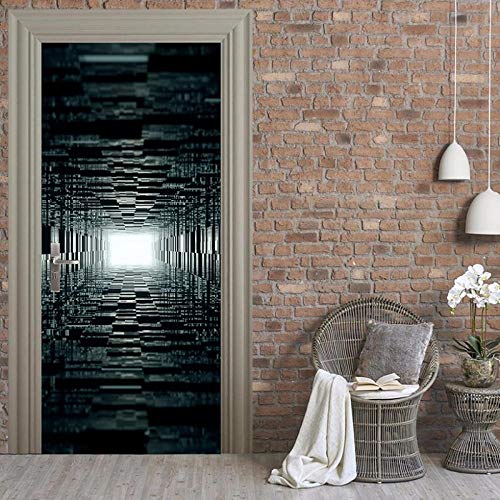 YQLKD Poster De Porte 3D Papier Peint De Porte Auto-Adhésif Miroir Noir Et Blanc PVC Home Poster Mural