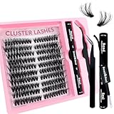 Fluffy Lash Clusters Kit 200pcs DIY Lash Extension Kit, Wispy Lash Clusters Kit Natural 8-16mm Thick Volume Eyelashes Extension Kit with Lash Bond and Seal and Lash Tweezers.(200P-5K-Kit)