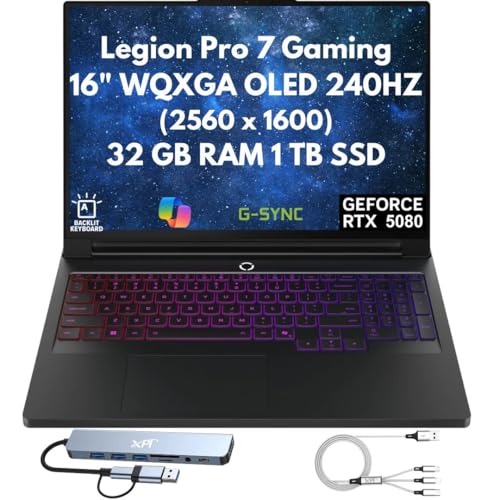 Image of Lenovo Legion Pro 7i Gen 10 Gaming Laptop 2026, 16 inch WQXGA OLED (2560 x 1600) 240Hz, 24-Core Intel Ultra 9 275HX, 32GB CSODIMM DDR5 RAM, 1TB PCIe Gen 5, NVIDIA RTX 5080 16GB GDDR7, Windows 11 Home