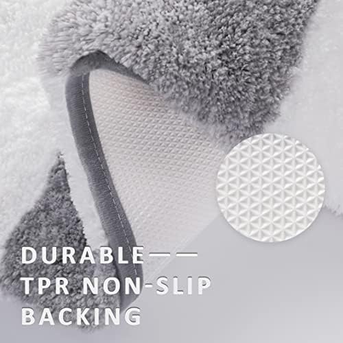 chakme Grey Bath Mat 61 x 91 cm Non Slip Bathroom Mat, Super Water Absorbent Microfiber Bath Rug, Soft, Fluffy, Machine Washable Bathroom Rug Bath Mats for Bathroom, Grey and White