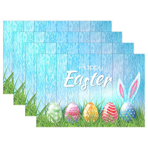 visesunny Happy Easter Colored Egg with Rabbit Ear Placemat Table Mat Desktop Decoration Placemats Set of 6 Non Slip Stain Heat Resistant for Dining Home Kitchen Indoor 12x18 in
