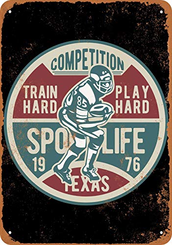 10 x 14 METAL SIGN - Football Competition Train Hard Play Hard (BLACK BACKGROUND) - Vintage Rusty Look