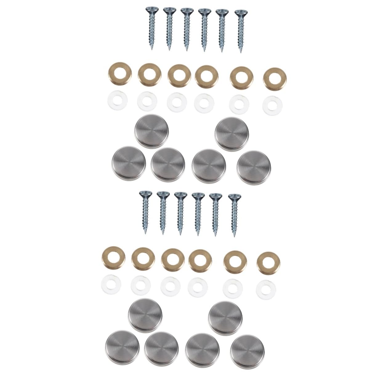 HOMOCONO 2sets Stainless Steel Mirror Fixing Screw Set 20 Mirror Nails Easy Install Disassemble Brushed Aluminum Finish Decorative Cover Nails 24pcs*2
