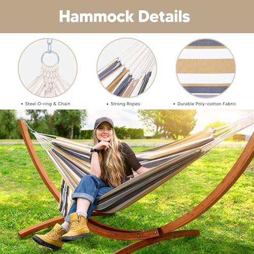 Image of SUNCREAT Freestanding Hammock with 10 ft Wooden Stand Included, Coffee
