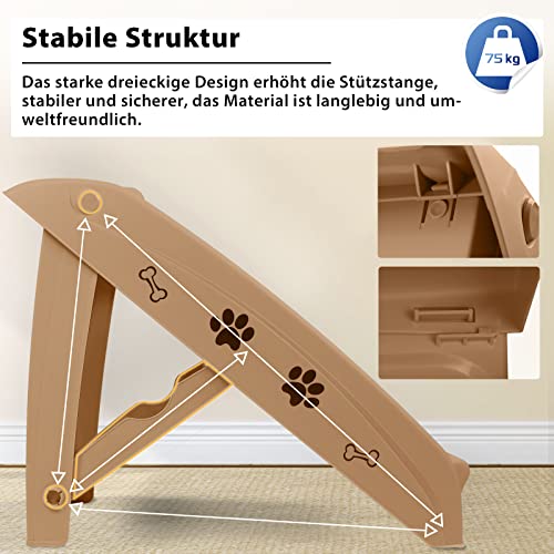 LZQ Hundetreppe Katzentreppe für Kleine Hunde Klappbar PP-Kunststoff Haustiertreppe 50cm Hoch mit Rutschfesten Stufen Hunderampe Sofa für Hunde und Katze zum Klettern und Kratzen, Braun