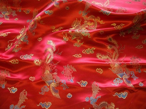 Rouge et or chinois traditionnel brodé brocart Polyester * * * * * * * * * * * * * * * * UK gratuit Post * * * * * * * * * * * * * * * * En Satin Soyeux brocart oriental Dragon chinois en tissu imprimé robe matériau Crafts Cover