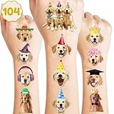 Golden Retriever Temporary Tattoos - 100 PCS Funny Cute Dog Themed Stickers for Kids Birthday Party Supplies, Decorations, Favors and Prizes - Cute Gifts for Boys and Girls