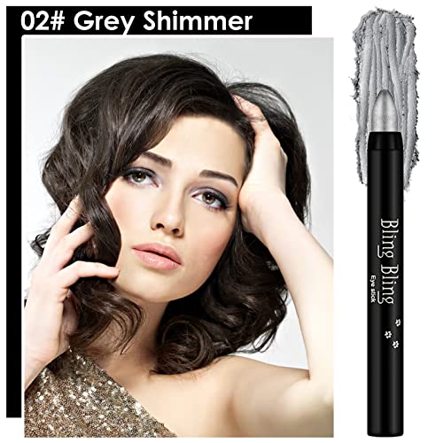 Eyeshadow Pen, Grey Glitter Eyeshadow Stick, Highly Pigmented Eye Shadow Pencil Crayon, Glitter Eyeliner Pencil - Image 3