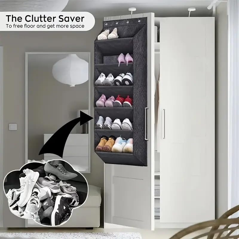 Dhadh Door Shoe Rack with Deep Pockets for 12 Pairs of Shoe Organizer Over the Door Hanger for Closet and Dorm Narrow Storage, Grey,Pack of 1 Piece 1