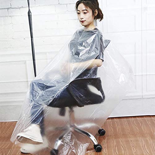 JIAHG Disposable Hairdressing Gown Capes, 100 Pieces, Clear