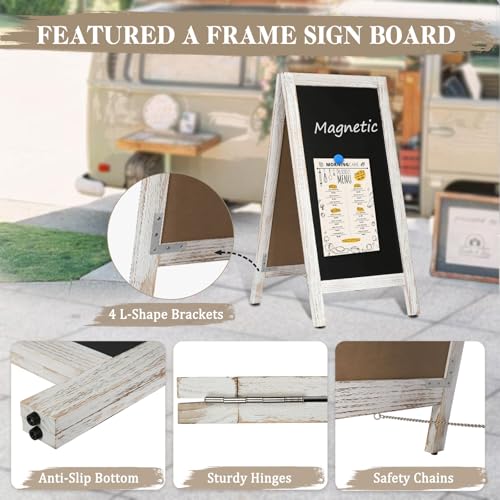 Image of Double-Sided Magnetic 40 inch x 20 inch White Chalk Board Sign Board | Wooden A-Frame Sign, Sandwich Board Signs Outdoor, Chalkboard Easel, Menu Board for Restaurant, Business or Wedding