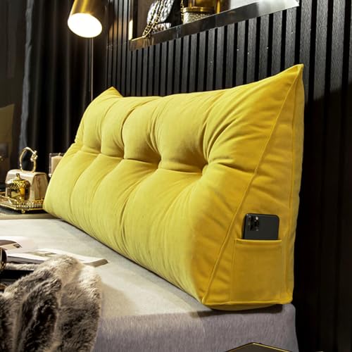 Cojín De Cabecero Lectura De Chenilla, Almohadón De Apoyo Relleno De Algodón Perla Almohada Triangular Para Cabecera Cojín de Pared, Almohada Respaldo de Cintura para Cama Sofá(120x20x50cm,Yellow)