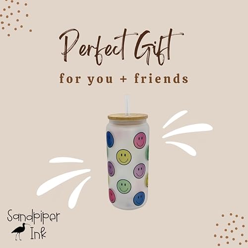 Miniatura 4 de Vidrio esmerilado de 20 onzas con tapa de bambú y popote de plástico, verano (cara suave, 20 onzas)