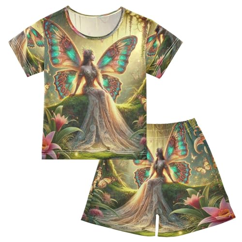 Butterfly Fairy Golden Pajama Set Short Sleeve Pajamas Shorts Sets Cotton Soft Loungewear Sleepwear 5Y