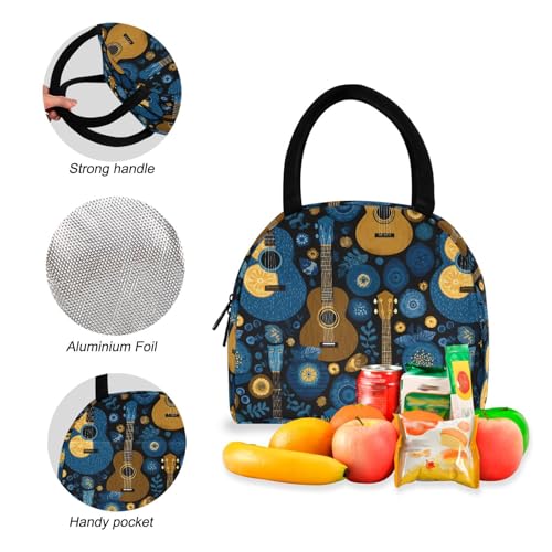 Cartoon Guitar Print Backpack Set with Lunch Bag, Large Capacity Travel Backpacks and Lunch Box Insulated for Commute Hiking Picnic4