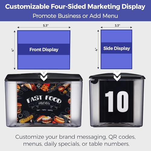 Stardrix Interfold Tabletop Napkin Holder, Spring Loaded Commercial Restaurant Napkin Dispenser with 4-Sided Marketing Insert Display, Easy-Access Black Napkin Dispenser for Counters & Tables - Thumbnail 3