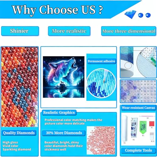 Arttoplus Wolf Diamond Art Kits for Adults- Aurora 5D Diamond Painting Kits for Adults Beginners,DIY Full Drill Diamonds Gem Art Kits for Gift and Home Decoration(14x14 inch) — view 2