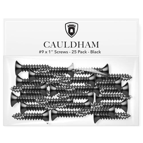 Cauldham Black Wood Screws #9 x 1 Inch for Door Hinges - 25 Pack