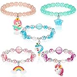 Delicado y brillante: los brazaletes de unicornio sirena con estrella del arco iris para niñas cuentan con cuentas de cristal de colores y los colgantes de dibujos animados les brindan más ternura y vitalidad, que son delicados y elegantes, pueden atraer fácilmente la atención de las niñas y obtener sus favores