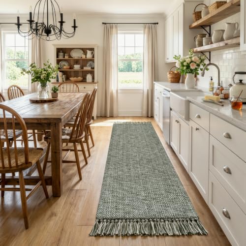 Collive Sage Green Kitchen Runner Rug, 2'x8' Washable Bathroom Mats
