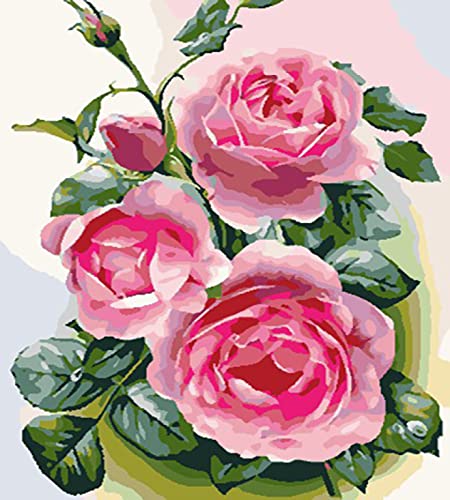 Broderie facile point de croix 11CT : canevas imprimé fleurs roses sans compter les fils