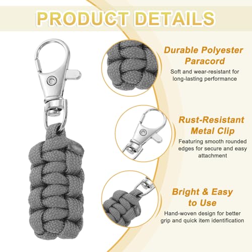 Image of YELARXI Paracord Zipper Pull Polyester Zipper Pulls Replacement Woven Rope with Metal Clasp, 80 mm Length Fit for Backpacks Clothing Luggage Accessories - Cylinder (6 Pack, Gray)